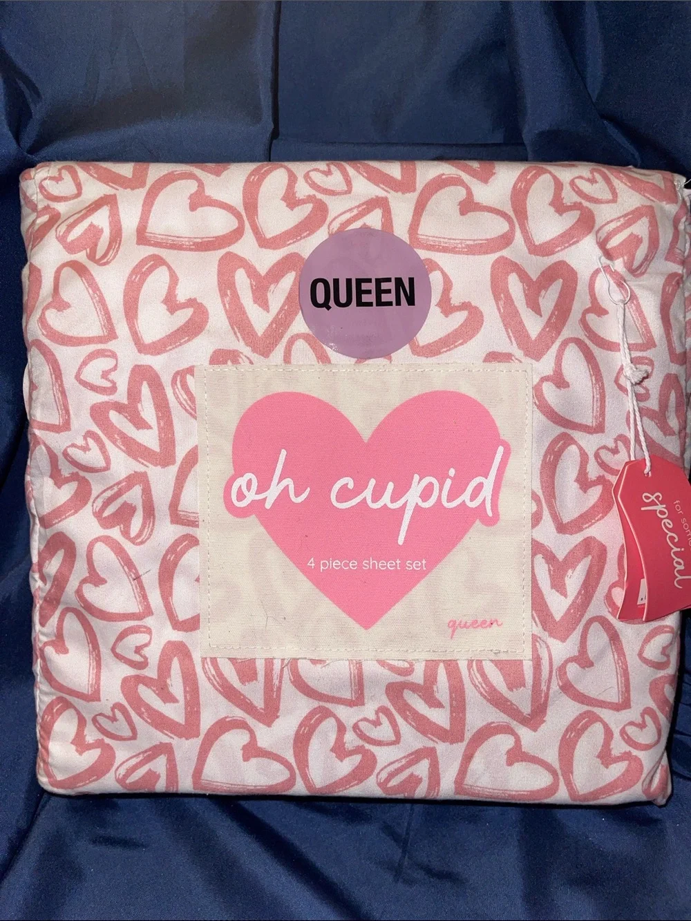 Oh Cupid Pink Hearts on White Queen Sheet Set